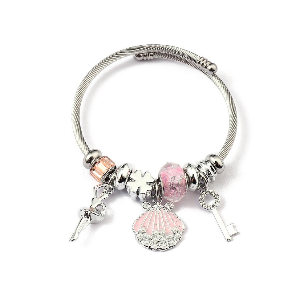 Simple Fashion Stainless Steel Bracelet With Crystal Bead Pendant Unisex Jewelry