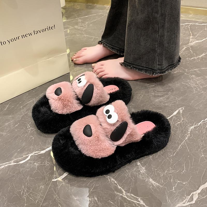 Internet Celebrity Thick Bottom Fluffy Slippers Women Wear 2025 Autumn and Winter New Cute Cartoon Fluffy Lazy Home Cotton Drag