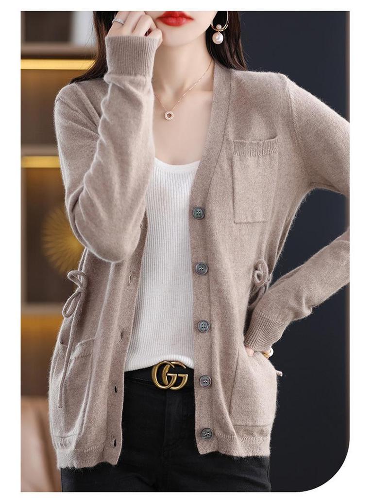 Kaschmir-Strickjacke im koreanischen Stil mit V-Ausschnitt - Lässige Strickware für Frühling & Herbst