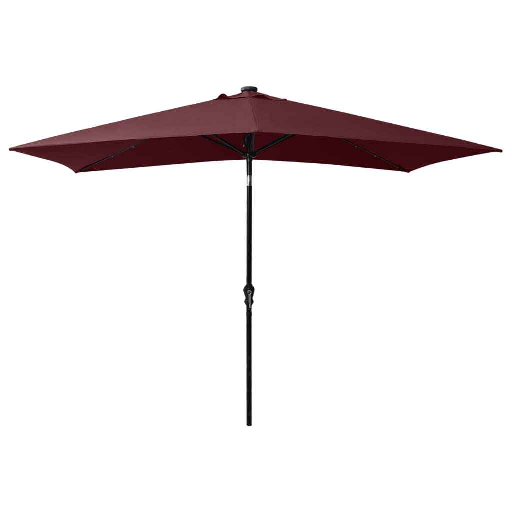 Solar Powered LED Sun Umbrella with Steel Pole Burgundy Red 2x3 M