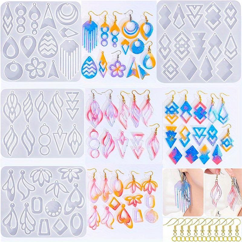 104Pcs Epoxy Resin Jewelry Molds Kit–Geometric & Irregular Shaped Earrings Silicone Molds,100 Earring Hooks for Dangle Drop Earrings&Necklace Pendants