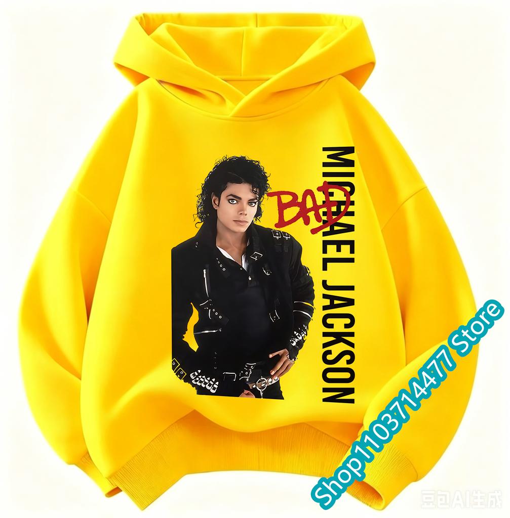 New Children Hooded Sweatshirt Michael Jackson Retro Letter Figure Print Pullover Kids Boys Girls Casual Vintage Fashion Hoodie
