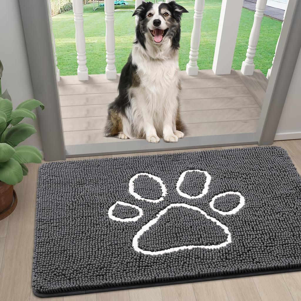Olanly Dog Door Mat For Muddy Paws Quick Dry Chenille Mud Mat For Dogs Absorbent Dirt Trapper Non-Slip INdoor Door Mat For Floor