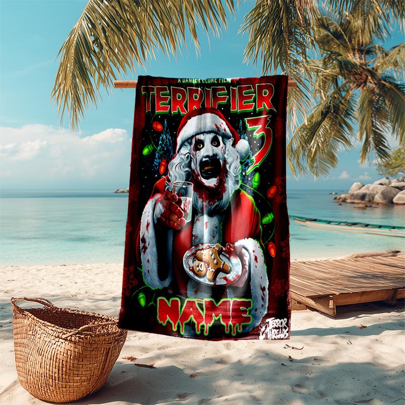 Personalized customized proof beach towel with Terrifier Art the Clown pattern - soft, absorbent,quick-drying,perfect swimming,camping&bathing