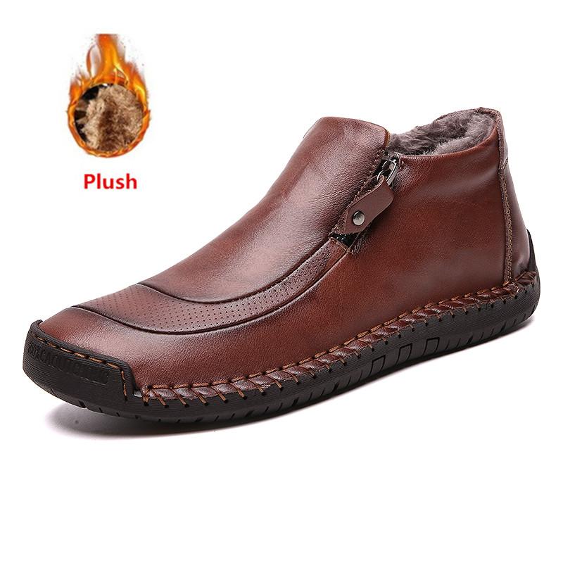 Fashion New Fashion Men Boots High Quality Split Leather Ankle Snow Boots Shoes Warm Fur Plush Winter Shoes Plus Size 38-48