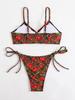 2025 Cross-Border Lace-Up Printed Bikini Swimsuit for Women - European & American Style