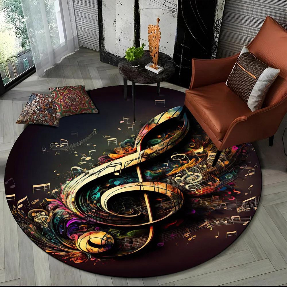 Colorful Musical Note Music Score Cartoon Round Carpet Rug for Living Room Bedroom Kids Playroom Decor,Pet Area Rug Non-slip Mat