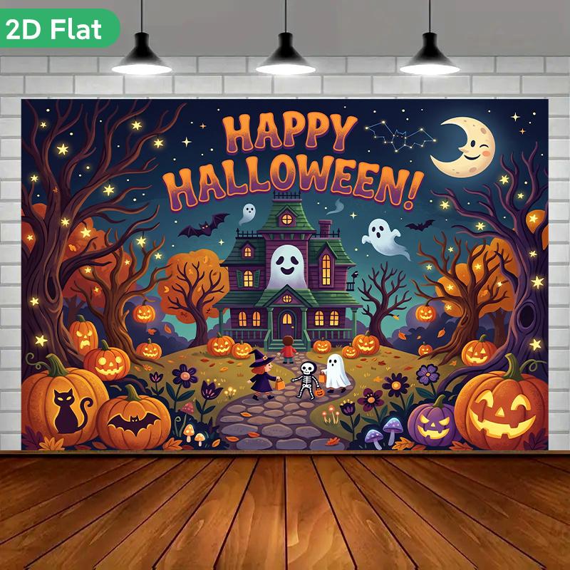 1 piece of 2D flat banner featuring Halloween pumpkins and night scenes suitable for home garden etc.zyc