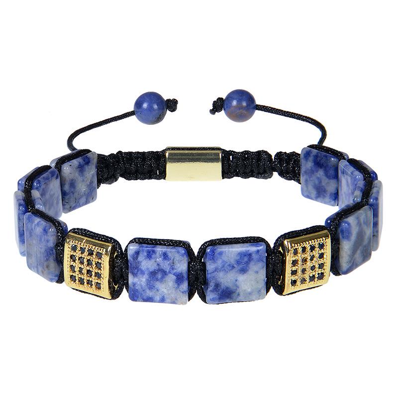 Cross-Border Fashion Square Tiger Eye & Lapis Lazuli Bracelet with Copper & Zircon for Women