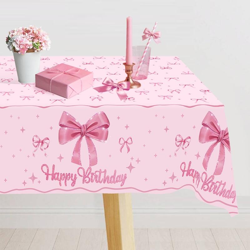 1pc Pink Bow Table Cloth Coquette Birthday Decorations for Women for Girls Bridal Baby Shower Birthday Party Stylish Party Decor