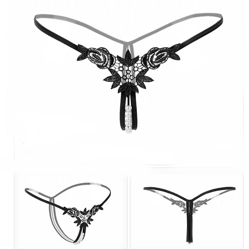 Sexy Women Underwear Panties Female Massage Pearl Lingerie G-stings Hollow Thong Young Girls Hot Embroidery Lace T-back Panties