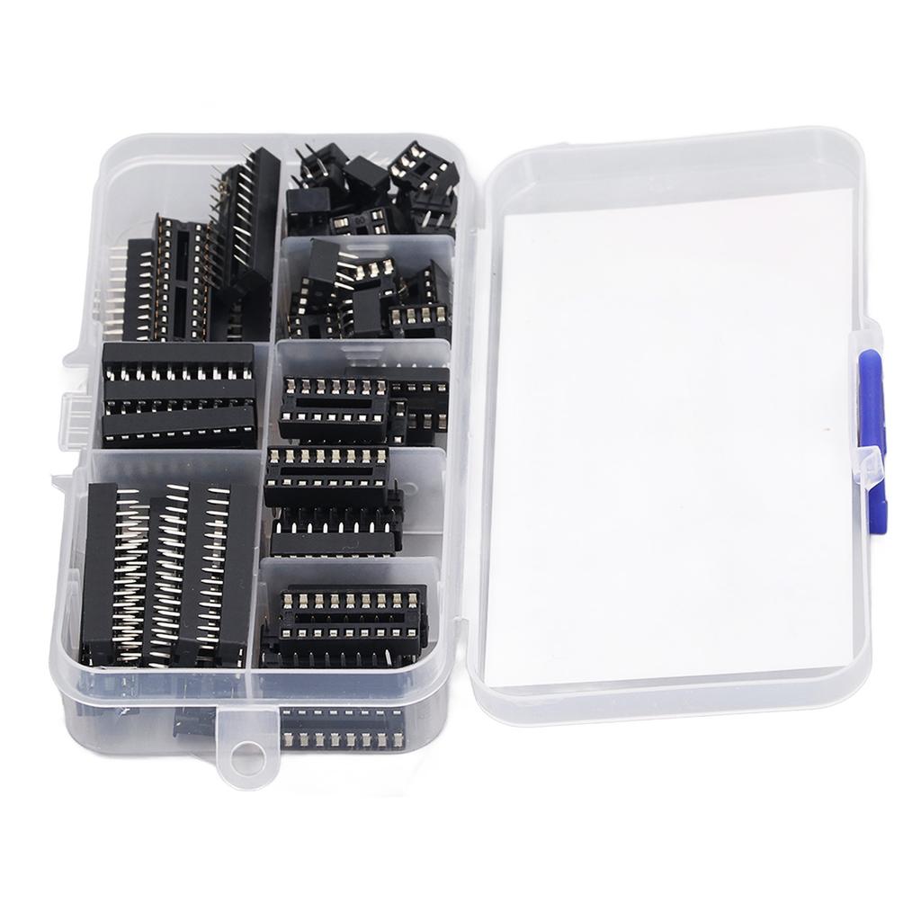 66 Stück IC-Chip-Sockel Isolierter Kunststoff Flachstift IC Sortimentskit Schaltungskomponenten 6P bis 28P