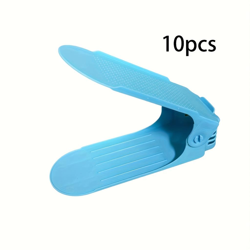 10pcs Adjustable Plastic Shoe Rack Space Saving Organizer for Foyer, Hallway, Living Room Easy Assembly, Fade-Resistant, White with Blue Accents