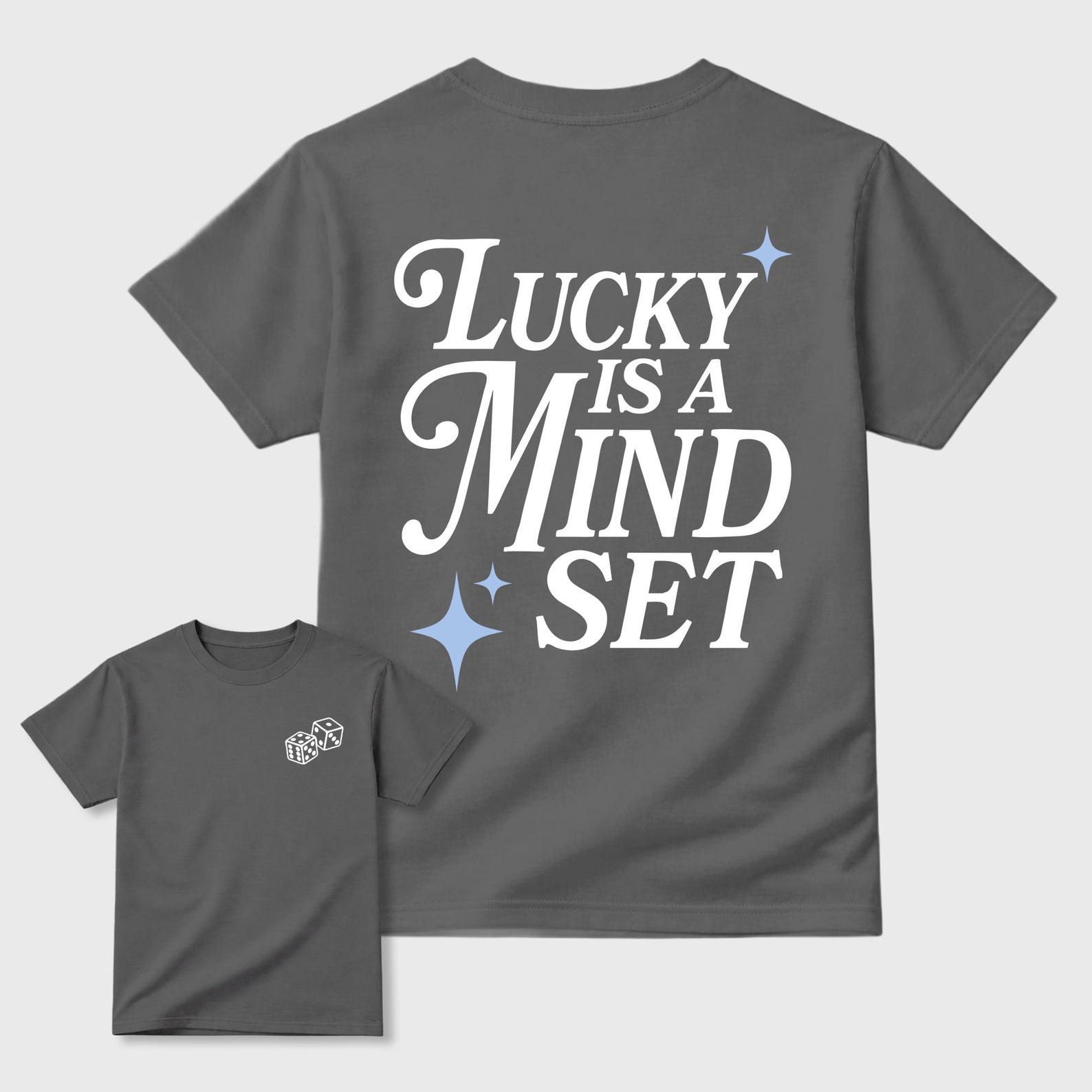 Lucky Is a Mindset graphic tee. Streetwear Brand Graphic T-Shirt. 5s Retro White Metallic L