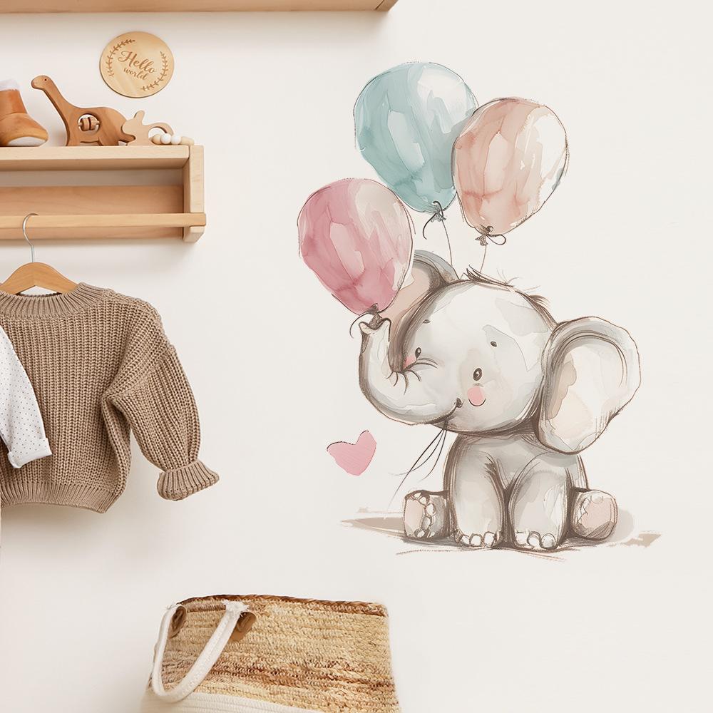 Cartoon Bear Elephant Balloon Star Wall Decals for Children's Room Bedroom Background Decoration Self Adhesive Wall Stickers