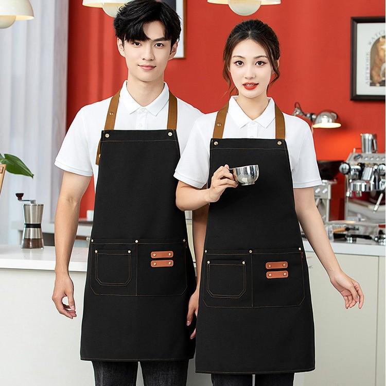 Adjustable Waterproof Canvas Apron with Logo Print for Kitchen and Restaurant Use