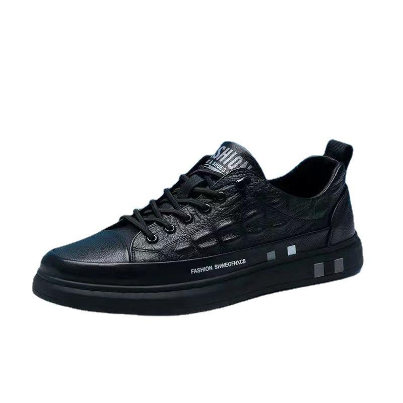 Men's Shoes Crocodile Pattern White Shoes Men's Breathable Round Head Sports and Leisure Versatile Board Shoes Rubber Sole