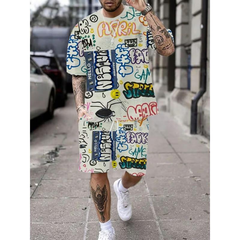 3D Summer Men's Short Sleeve Suit Fashion Street Short Sleeve Shorts