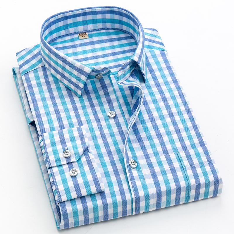 Autumn Plaid Casual Long Sleeve Shirt Men's Simple Classic Business Office Formal Shirts Fashion Soft Breathable Party Dress