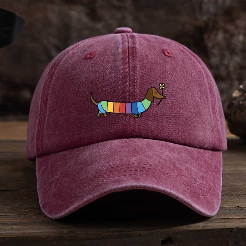 Rainbow Dachshund Dog Print Baseball Hat Unisex American Washed Retro Peaked Cap Trend