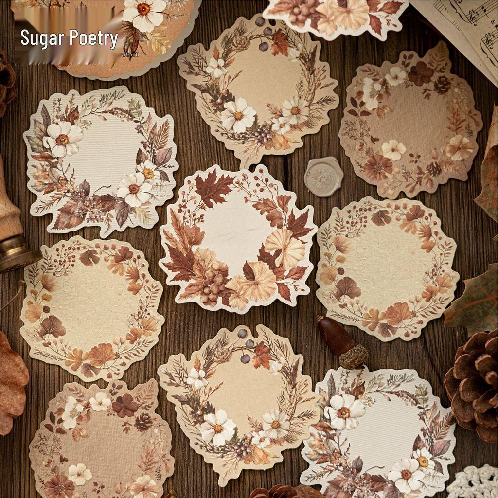 Forest Wreath Kraft Paper Embossed Sticker Pack: Retro Letterpress Theme
