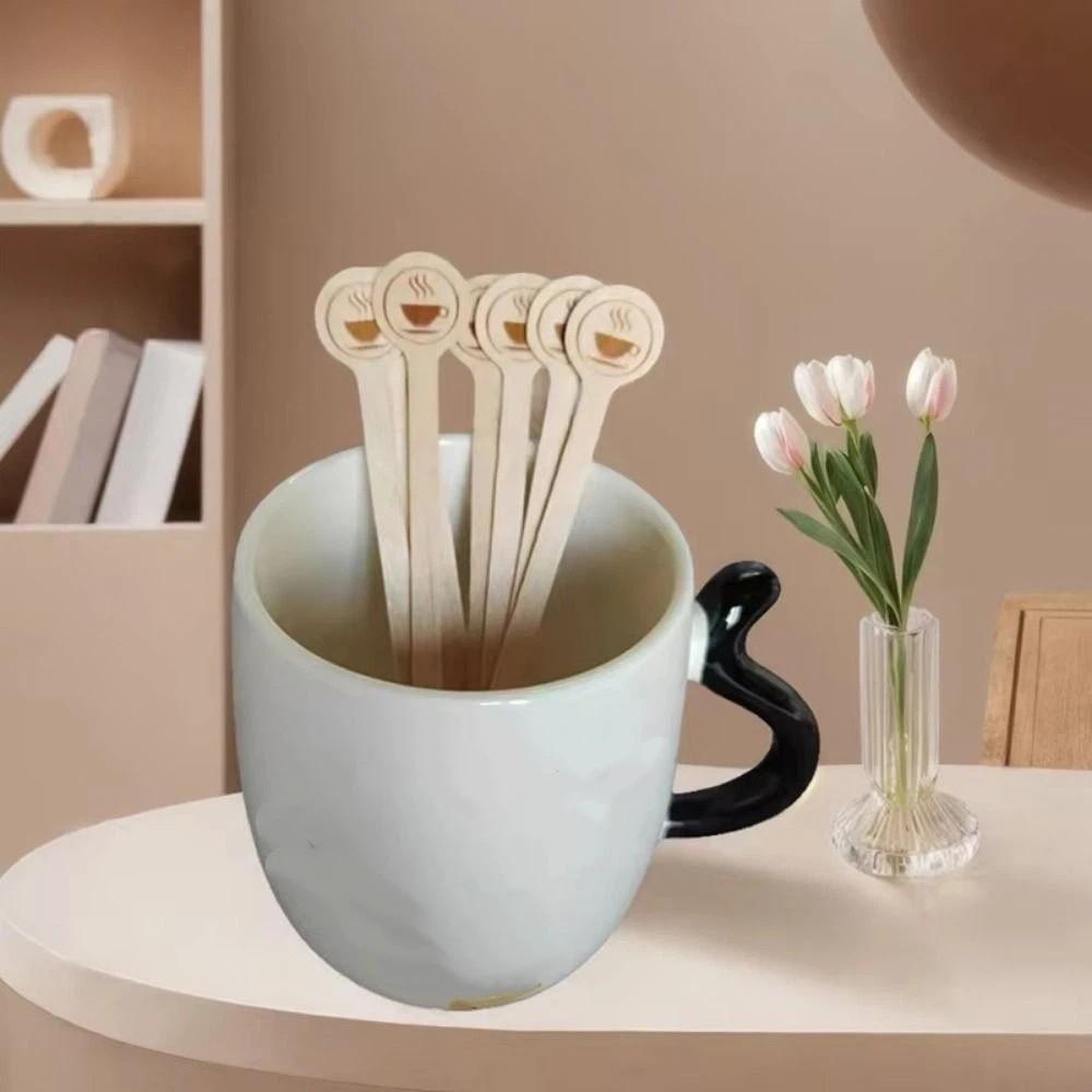 100Pcs Round Head Wooden Coffee Stirrers Wooden Drinking Stirring Stick  Kitchen Drinks