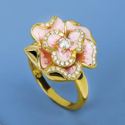 Classico da Donna per Anello Anello Fiore Dorato Gioielli Smalto Rosa Anello Fiore Zircone Gioielli Nuziali Fatto a Mano Smalto Epossidico