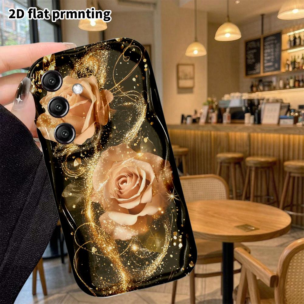 Phone Case: 2D Flat Samsung Galaxy A34 A35 S20 S22 S21 FE Plus Ultra Protective Case, Black Gold Champagne Rose, Christmas Halloween Gift