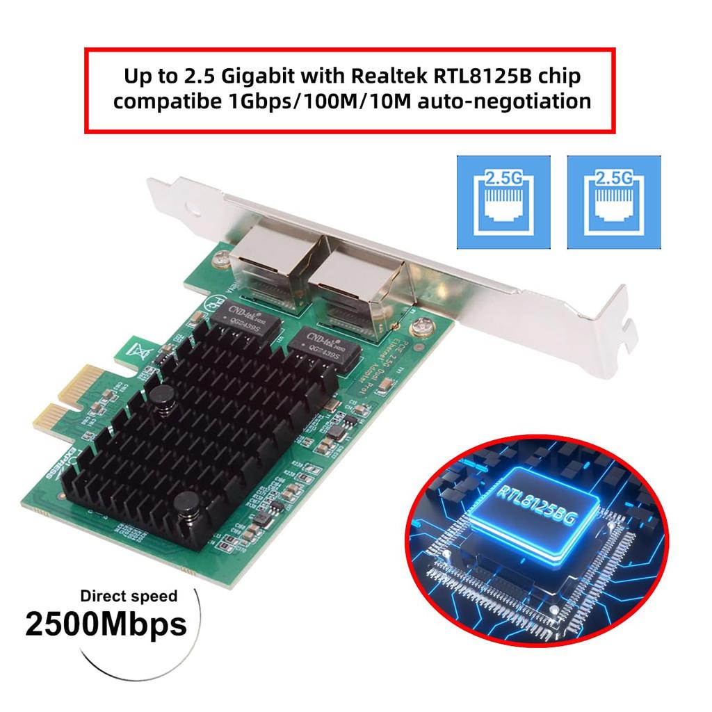 Dual-port 2.5Gbps 2500Mbps - PCI-E PCI Express 1x GBE Gigabit 1000Mbps Ethernet Network LAN Cable Adapter (for Desktop Motherboards)
