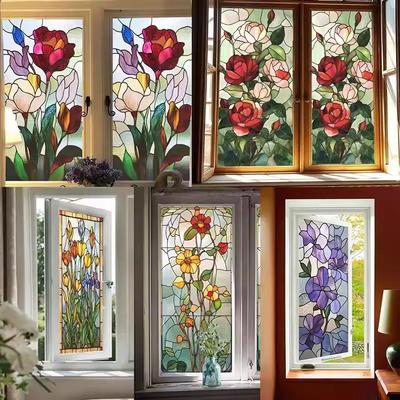 Stained Glass Windows Film Daisy Window Privacy Film Window Sticker Vinyl Glass Window Films Home Aesthetic Decoration