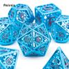 7 Pcs Red Blue Gear Wheel Metal Dice Hollow Metal Polyhedral Dice Set Suitable for Role-Playing RPG  Board Game Card Game