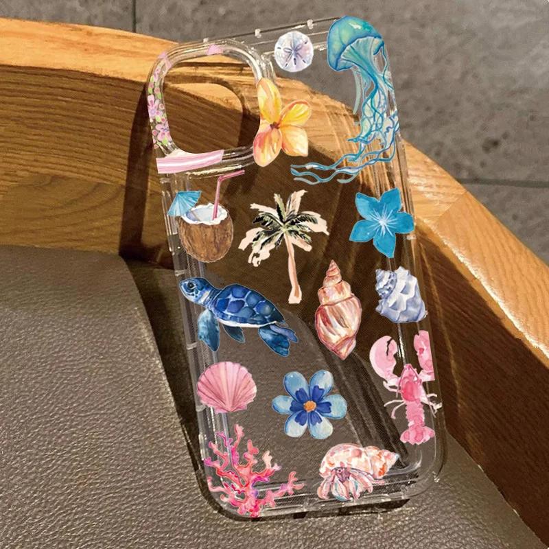 Ocean Life Theme Phone Case For iPhone 17 Air 16 E 15 14 13 12 11 Pro Max Plus Mini SE 2020 2022 Transparent Shockproof Cover