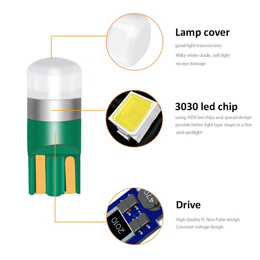 4 stk T10 W5W Super Bright 3030 LED Bil Interiør Lese Dome Light 168 194 LED Auto Wedge Parkeringspære DRL