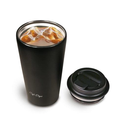 IRIS OHYAMA [Drink Holder Compatible!] Tumbler with Traveler Lid, 350ml, Black. Features a Cafe-style Lid That Prevents Spills Even When Tilted. Safe