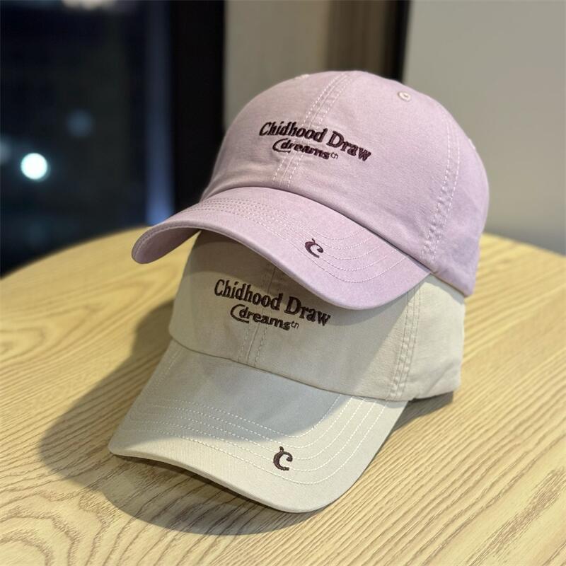 Spring and Summer New Retro Letters Solid Color Embroidered Soft Top Baseball Cap Trend Wide Brim Big Face Show Face Small Cap