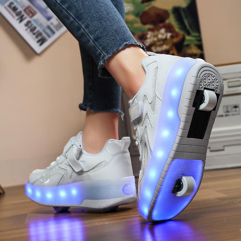 27-40 Kids's Lighting Sneakers Rubbing Shoes Boys's Shoes Solid Milky Patch Can Charging Lantern Shoes Glowing Sneakers with Charging