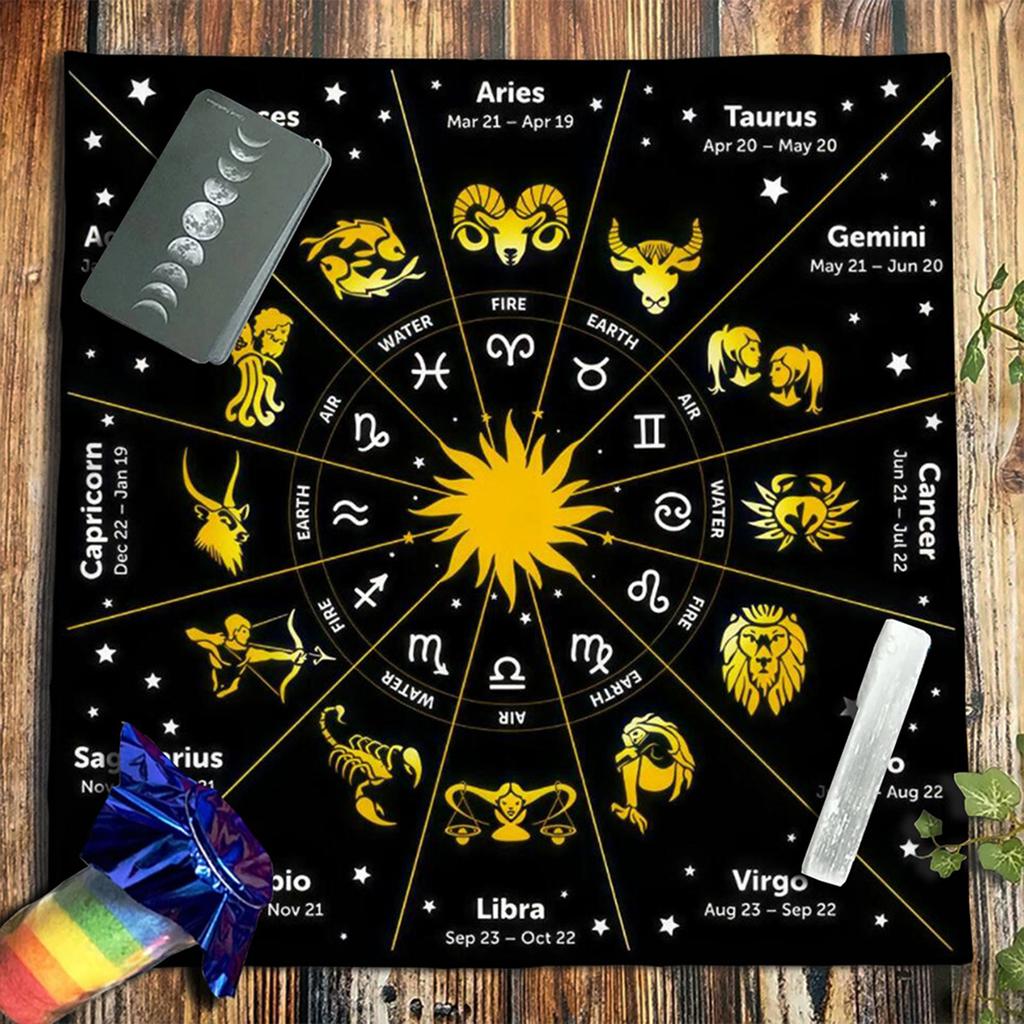 Tarot Card Tablecloth Altars Cloth Astrology Divinations Non-Slip Mat 12 Constellations Tablecloth Tapestry Home Decors