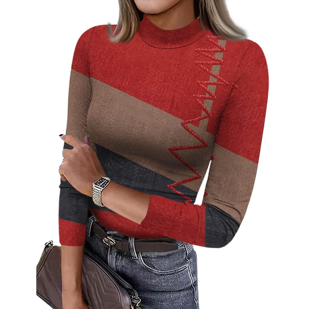 Damen Slim Bottom T-Shirt Mode Lässig Farbverlauf Druck Rundhals Pullover 3/4 Ärmel Top