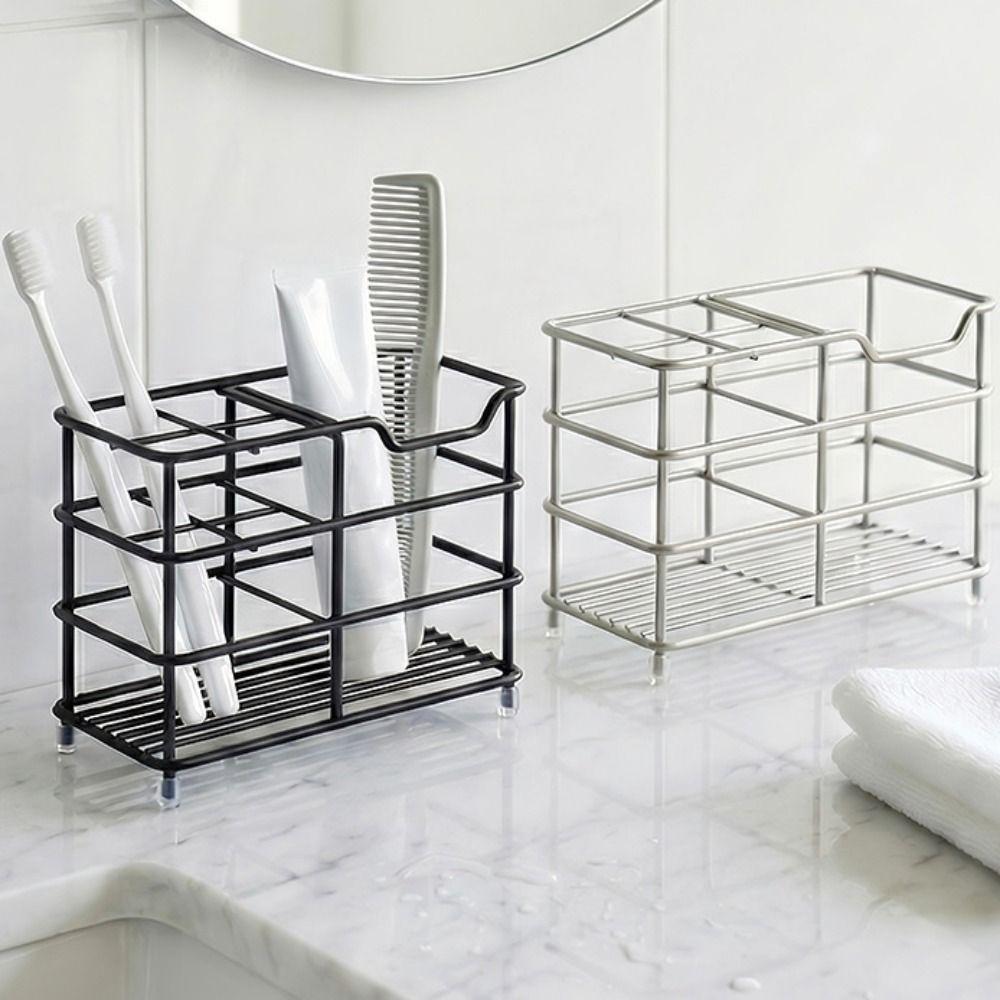 Rustproof Metal Toothbrush Holder Non-Slip Countertop Storage Rack  Kitchen