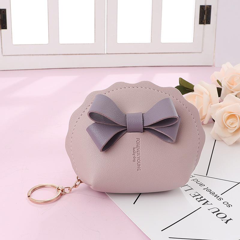 New College Style Bow PU Leather Keychain Mini Wallet Multifunctional Portable Lipstick Coin Storage Bag Zipper Coin Purse