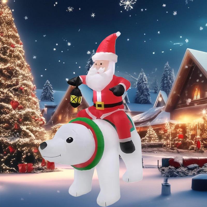 1.85M/6FT Christmas Inflatables Toys Santa Rides A Bear Built-in LED Lights Outdoor Decorations Yard Garden Holiday Party Decor