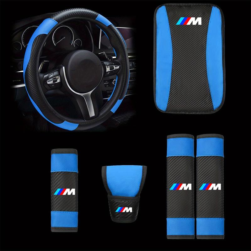 6Pcs Steering Wheel Cover Safety Shoulder Cover Armrest Pad Handbrake Sleeve For BMW 1 3 5 7 Series M X1 X3 X5 F30 M3 M4 E34 E46 VE2