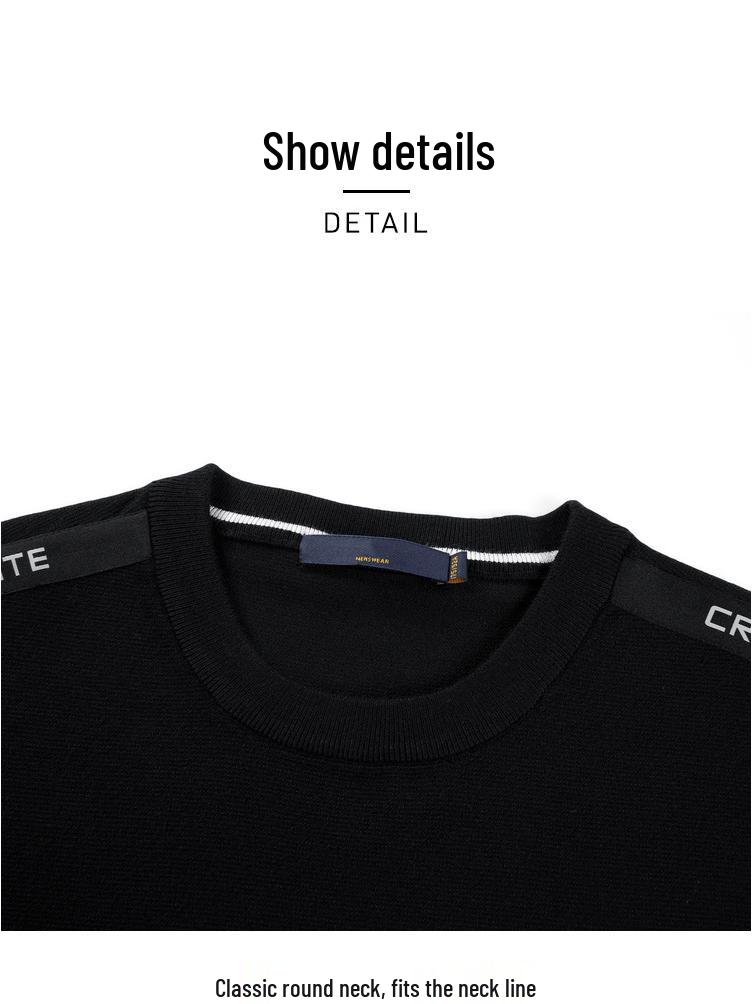 Autumn Men's Slim Fit Crew Neck Knit Sweater with Letter Ribbon Detailing