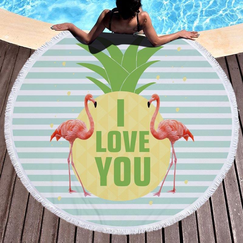 Tropical Flamingo Round Beach Towel Microfiber Water-Absorbent Green Plant Sport Towel Bath Swimming Laying Beach Towels 150Cm