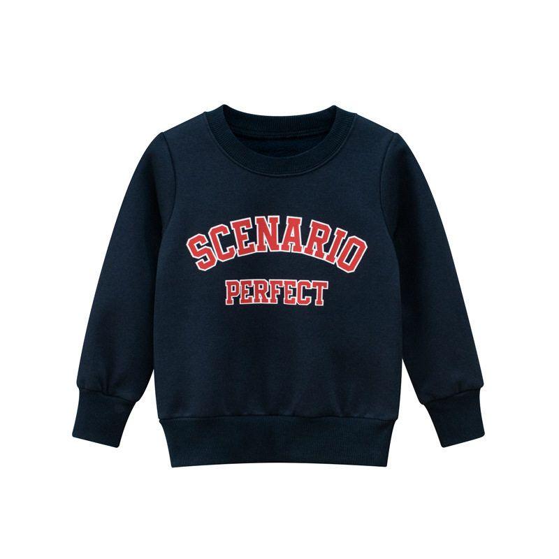 27Kids Autumn and Winter Sweater Fleece-Lined Pullover Navy Blue 90 cm