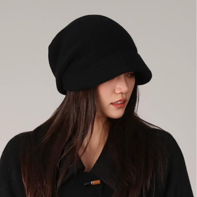 Autumn and Winter Bucket Hat Women's Cap Bag Head Show Face Small Warm Casual Versatile Knitted Wool Stacking Hat