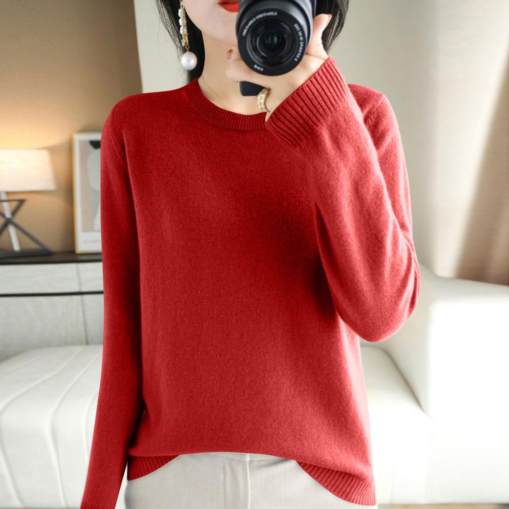 Women's Long Sleeved Knitted Sweater Round Neck Loose Thin Top