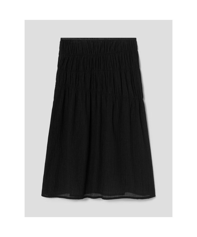 Anggae Sheer Gather Long Skirt Black