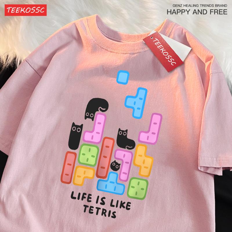 Block Black Cat Cute Little Catmale T-Shirt Graphic Cotton T-Shirts High-Quality Cool Tee Shirt Cute Oversized Short Sleeve