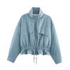 2026 Womens Plaid Stand Collar Cotton Jacket Casual Zip Up Outerwear